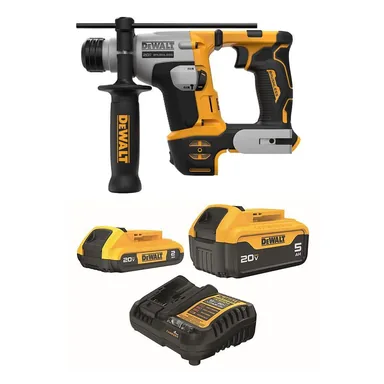 DeWalt DCH172BWB225-2C, bundle: ATOMIC 20V MAX Lithium-Ion Cordless Brushless Ultra-Compact 5/8 in. SDS Plus Hammer Drill with 5 Ah and 2 Ah Batteries
