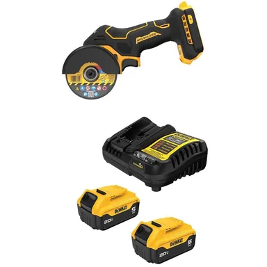 DeWalt DCS438BWB205-2C, bundle: 20-Volt XR Lithium-Ion Cordless 3 in. Cut-Off Tool with (2) 5.0 Ah Batteries and Charger