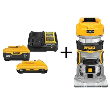 DeWalt DCW600BWCB2460C, bundle: 20V MAX XR Cordless Brushless Compact Router with 6.0 Ah and 4.0 Ah Starter Kit