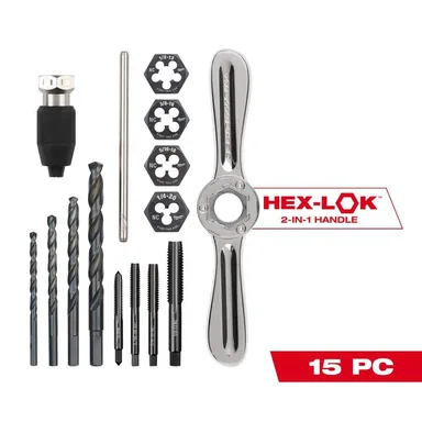 Milwaukee 49-22-5602, accessory: SAE Tap and Die Set w/Hex-LOK 2-in-1 Handle (15-Piece) (photograph from the Home Depot listing)