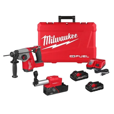Milwaukee 2908-22DE, kit: M18 FUEL 18V Lithium-Ion Brushless Cordless 5/8 in. SDS-Plus Rotary Hammer w/Dust Extractor Kit, (2) Battery, & Charger