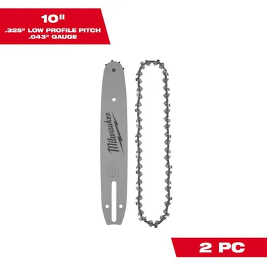 Milwaukee 49-16-2844, accessory: 10" in Chainsaw Bar & Chain Combo with .325 in. LOW PROFILE Pitch, .043" Gauge