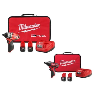 Milwaukee 2402-22-2401-22, bundle: M12 FUEL 12V Lithium-Ion Brushless Cordless 1/4 in. Hex 2-Speed Screwdriver Kit W/2.0h Batteries, Bag,&M12ScrewdriverKit