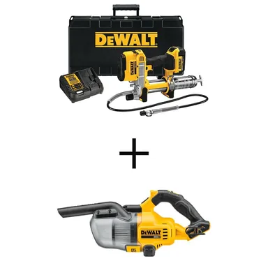 DeWalt DCGG571M1W501HB, bundle: 20V MAX Cordless 10,000 PSI Variable Speed Grease Gun and 20V MAX Stick Vacuum with 4.0Ah Battery and Charger