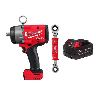 Milwaukee 2966-20-48-11-1850R-48-22-9212, bundle: M18 FUEL 18V Lith-Ion Brushless Cordless High Torque 1/2 in. Impact Wrench w/ 5.0 Ah Battery & Lineman's Wrench