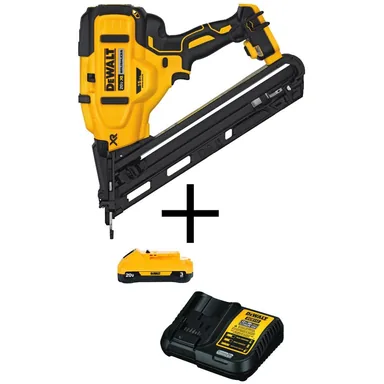 DeWalt DCN650BW230C, bundle: 20V MAX XR Lithium-Ion 15-Gauge Cordless Angled Finish Nailer, (1) 3.0Ah Battery, and Charger