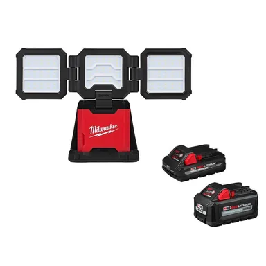 Milwaukee 2368-20-48-11-1865S, bundle: M18 18-Volt Lithium-Ion Cordless 4500 Lumens ROVER Dual Power Triple-Panel Light w/ 6Ah & 3Ah High Output Battery Pack