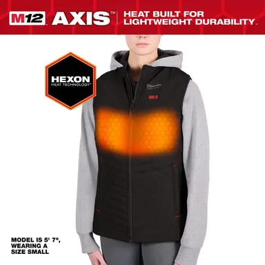 Milwaukee F300B-20L, bare tool: Women's Large M12 12V Lithium-Ion Cordless AXIS Black Heated Vest (Vest Only)