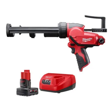 Milwaukee 2441-20-48-59-2440, bundle: M12 12V Lithium-Ion Cordless 10 oz. Adhesive and Caulk Gun with XC Battery Pack 4.0 Ah and Charger Starter Kit