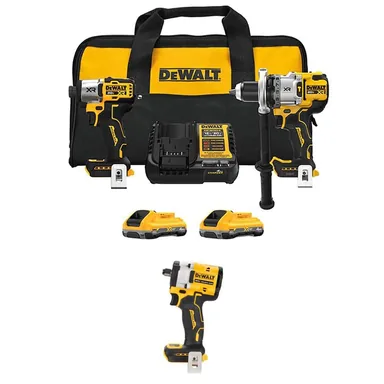 DeWalt DCK2101QQ2W921B, bundle: 20-Volt MAX Lithium-Ion Cordless 2-Tool Combo Kit & Brushless 1/2 in. Impact Wrench w/ (2) 4 Ah Batteries, Charger & Bag
