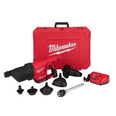 Milwaukee 2572B-21, kit: M12 12-Volt Lithium-Ion Cordless Drain Cleaning Airsnake Air Gun Kit with (1) 2.0Ah Battery, Toilet Attachments