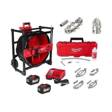 Milwaukee 2819-22-48-53-3028-48-53-3025, bundle: M18 18V Cordless High Speed Drain Cleaner with 5/16 in. x 7 5 ft. Cable, Grease Knocker Head and 2 in Carbide Knocker