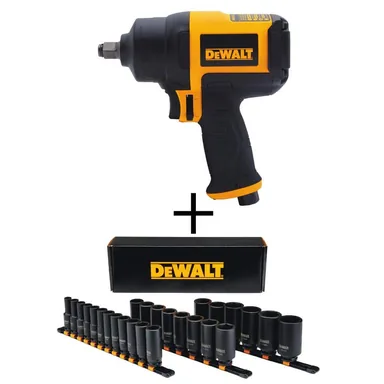 DeWalt DWMT70773W19242, bundle: 1/2 in. Heavy-Duty Pneumatic Impact Wrench and 1/2 in. Drive Metric Deep Impact Socket Set (26-Piece)