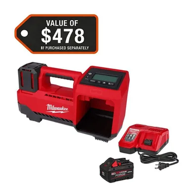 Milwaukee 2848-20-48-59-1881, bundle: M18 18-Volt Lithium-Ion Cordless Electric Portable Inflator w/ 8.0 Ah FORGE Starter Kit