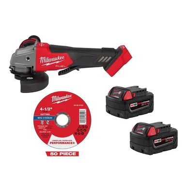 Milwaukee 2880-20-48-11-1852B-49-94-0103-x50, bundle: M18FUEL 18V Cordless 4-1/2 in./5 in. Grinder w/ (2)M18 5 Ah Batteries w/ 50 4 1/2 in Performance + MetalCut Wheel Type 1