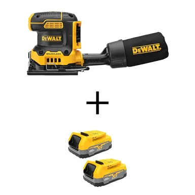 DeWalt DCW200BWBP034-2, bundle: 20V MAX XR Lithium-Ion Cordless Brushless 1/4 Sheet Variable Speed Sander with 2 20V MAX POWERSTACK Compact Batteries