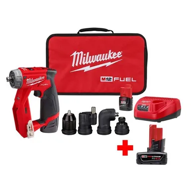 Milwaukee 2505-22-48-11-2460, bundle: M12 FUEL 12V Lithium-Ion Brushless Cordless 4-in-1 Interchangeable 3/8 in. Drill Driver Kit with 6.0 Ah Battery
