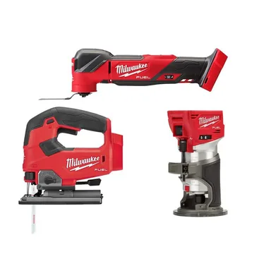 Milwaukee 2836-20-2723-20-2737-20, bundle: M18 FUEL 18V Lithium-Ion Cordless Brushless Oscillating Multi-Tool with FUEL Compact Router and Jigsaw (3-Tool)
