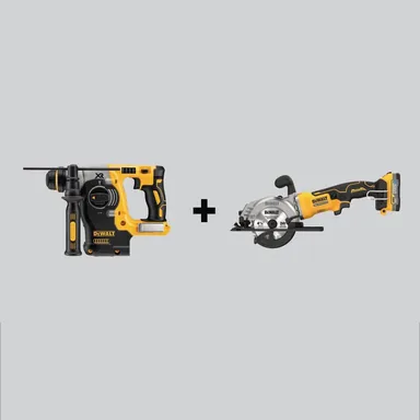 DeWalt DCH273BWCS571E1, bundle: Atomic 20-Volt Maximum Lithium-Ion Cordless Brushless 4-1/2 in. Circular Saw Kit & 1 in. SDS Plus L-Shape Rotary Hammer