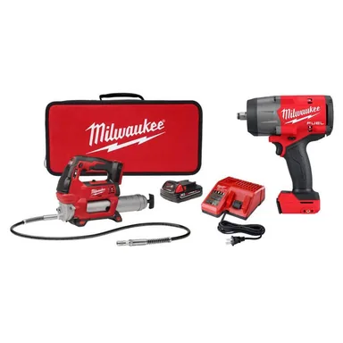 Milwaukee 2646-21CT-2967-20, bundle: M18 18V Lithium-Ion Cordless Grease Gun 2-Speed w/ (1) 1. 5Ah Batteries, Charger, Tool Bag, & 1/2 in. Impact Wrench