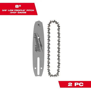 Milwaukee 49-16-2818, accessory: 8 in. Chainsaw Bar & Chain Combo with 3/8 in. Low Profile Pitch and .043 in. Gauge (photograph from the Home Depot listing)
