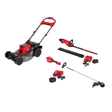 Milwaukee 2823-20-3046-21HD-3034-21, bundle: M18 FUEL Brushless Cordless 21 in Walk Behind Dual Battery Self-Propelled Mower w/ M18 String Trimmer, M18 Hedge Trimmer