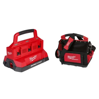 Milwaukee 48-59-1809-48-22-8315, bundle: M18 18V Lith-Ion PACKOUT 6-Port Rapid Charger w/ 15 in. PACKOUT Tote