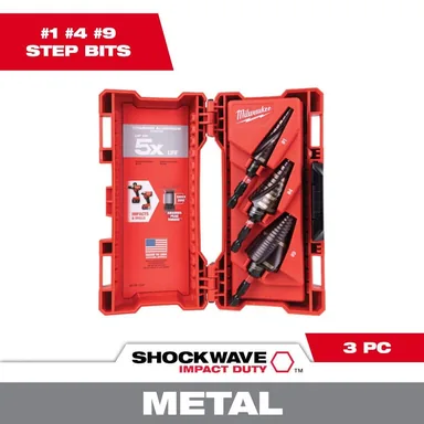Milwaukee 48-89-9257, accessory: SHOCKWAVE Impact Duty Titanium Step Bit Kit (3-Piece) (photograph from the Home Depot listing)