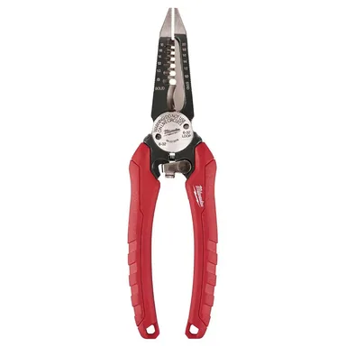 Milwaukee 48-22-3079, unpowered: 7.75 in. Combination Electricians 6-in-1 Wire Stripper/Cutter Pliers (photograph from the Home Depot listing)