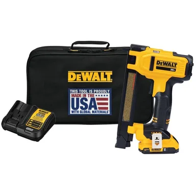 DeWalt DCN701D1, kit: 20V MAX Lithium-Ion Cordless Cable Stapler with 2.0Ah Battery, Charger and Bag (photograph from the Home Depot listing)
