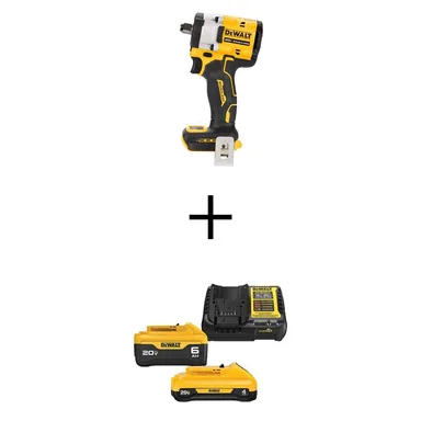 DeWalt DCF921BWCB2460C, bundle: ATOMIC 20V MAX Cordless Brushless 1/2 in. Impact Wrench with 20V MAX XR Premium Lithium-Ion 6.0Ah and 4.0Ah Batteries