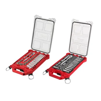 Milwaukee 48-22-9481-48-22-9482, bundle: 3/8 in. Drive SAE/Metric Ratchet and Socket Mechanics Tool Set with PACKOUT Case (60-Piece)