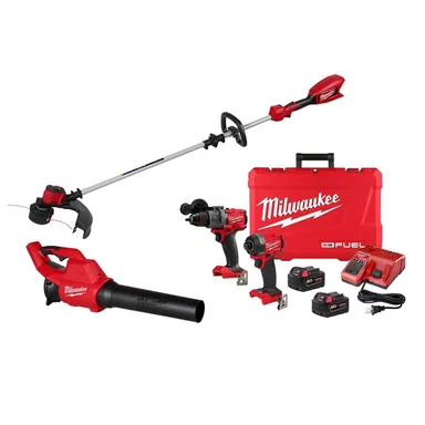 Milwaukee 2828-20E-3697-22-3044-20, bundle: M18 Brushless 18V 16in. Cordless Battery Powered String Trimmer w/ M18 Hammer Drill/Impact Driver Combo Kit, M18 Blower