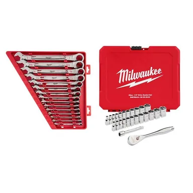 Milwaukee 48-22-9416-48-22-9044, bundle: SAE Ratcheting Combination Wrench Set with 1/4 in. Drive SAE/Metric Ratchet and Socket Mechanics Tool Set (40-Piece)