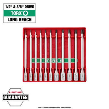 Milwaukee 48-22-9534, unpowered: 1/4 in. and 3/8 in. Drive Long TORX Bit Socket Set (11-Piece) (photograph from the Home Depot listing)