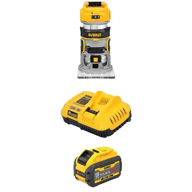 DeWalt DCW600BWDCB609C, bundle: 20V MAX XR Lithium-Ion Cordless Brushless Fixed Base Compact Router with 20V/60V MAX flexvolt 9. 0Ah Battery and Charger
