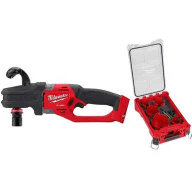 Milwaukee 2808-20-49-56-9295, bundle: M18 FUEL 18V Lithium-Ion Brushless Cordless Hole Hawg 7/16 in. Right Angle Drill w/Quick-Lok w/9pc PACKOUT Hole Saw Kit