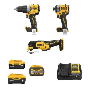 DeWalt DCK316ST2M1, bundle: 20-Volt MAX Lithium-Ion Cordless Combo Kit (3-Tool) with FLEXVOLT 6 Ah Battery, 20V 6 Ah and 4 Ah Batteries and Charger