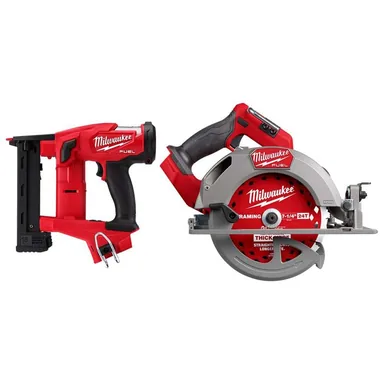 Milwaukee 2749-20-2834-20, bundle: M18 FUEL 18V Lith-Ion Brushless Cordless 18-Gauge 1/4 in. Narrow Crown Stapler w/ Circ Saw