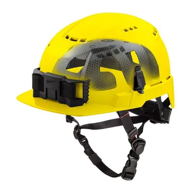 Milwaukee 48-73-1366, accessory: BOLT Yellow Type 2 Class C Front Brim Vented Safety Helmet with IMPACT-ARMOR Liner (photograph from the Home Depot listing)