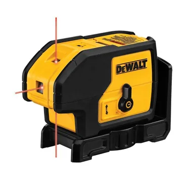 DeWalt DW083K, standalone tool: 100 ft. Red Self-Leveling 3-Spot Laser Level with 4 AA Batteries and Case