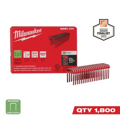 Milwaukee MNM1-600X3, unclassified: 1 in. Insulated Cable Staples for M12 Cable Stapler 600 Per Box (3-Pack)