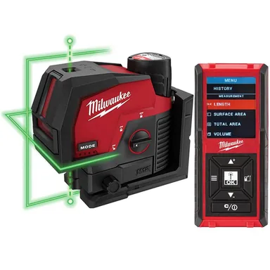 Milwaukee 3622-21-48-22-9802, bundle: M12 12-Volt Lithium-Ion Cordless Green 125 ft. Cross Line and Plumb Points Laser Level Kit with Laser Distance Meter
