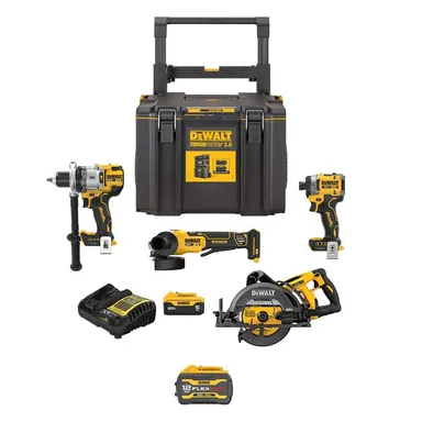 DeWalt DCKTS420P1W6112, bundle: 20V Lithium-Ion Cordless Combo Kit (4-Tool) with FLEXVOLT 12 Ah & 20V 5 Ah Batteries, Charger & TOUGHSYSTEM 2.0 Toolbox