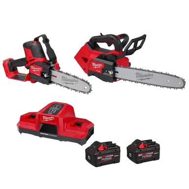Milwaukee 3004-20-2826-20T-48-11-1881-48-59-1881SC, bundle: M18 FUEL 18V Brushless Battery 8 in HATCHET Pruning Saw 14 in. Top Chainsaw, (2) FORGE 8.0 Battery, Dual Super Charger