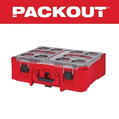 Milwaukee 48-22-8432, accessory: PACKOUT 20 in. Deep Small Parts Organizer with 6 Compartments and Quick Adjust Dividers (photograph from the Home Depot listing)