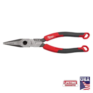 Milwaukee MT555, unpowered: 8 in. Long Needle Nose Pliers with Fish Tape Puller and Comfort Grip