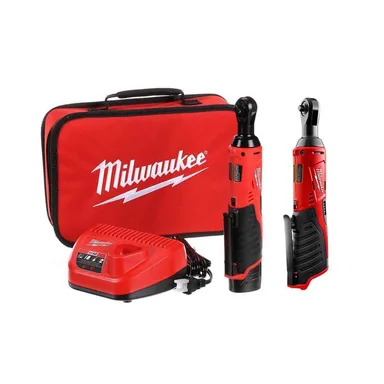 Milwaukee 2457-21-2456-20, bundle: M12 12V Lithium-Ion Cordless 3/8 in. and 1/4 in. Ratchet Kit (2-Tool) with Battery, Charger and Bag