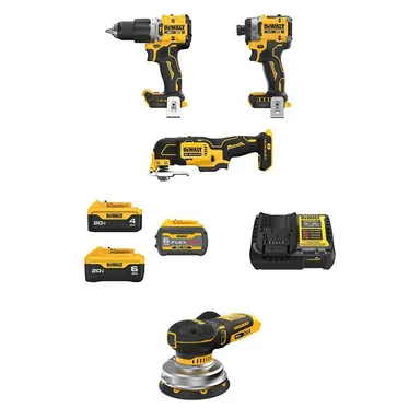 DeWalt DCK316ST2M1W11B, bundle: 20V MAX Lithium-Ion Cordless Combo Kit (3-Tool) and 5 in. Sander with FLEXVOLT 6Ah, 20V 6Ah and 4Ah Batteries & Charger