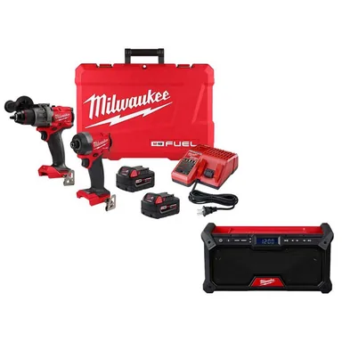 Milwaukee 3697-22-2952-20, bundle: M18 FUEL 18V Lithium-Ion Brushless Cordless Hammer Drill and Impact Driver Combo Kit with 2 Batteries & Jobsite Radio